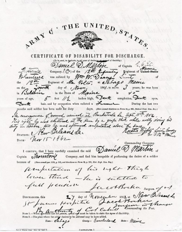 Daniel Martin's discharge paper