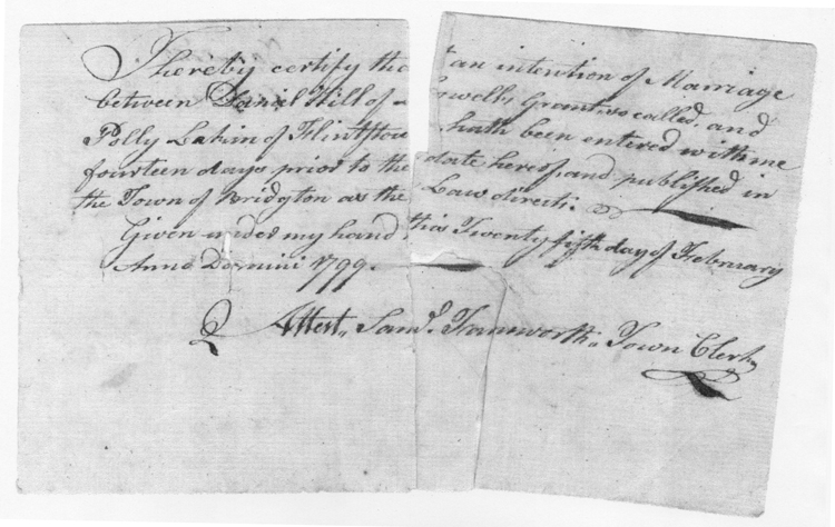 Register of the marriage of Daniel Hill and Polly Lakin