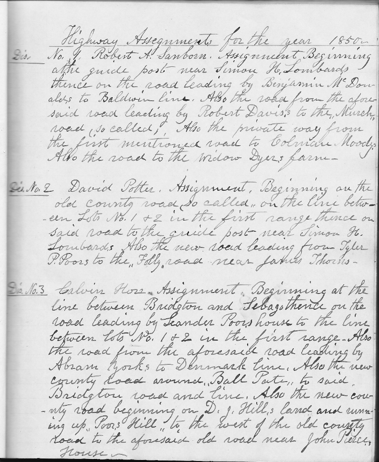 A page from the Highway Assignments